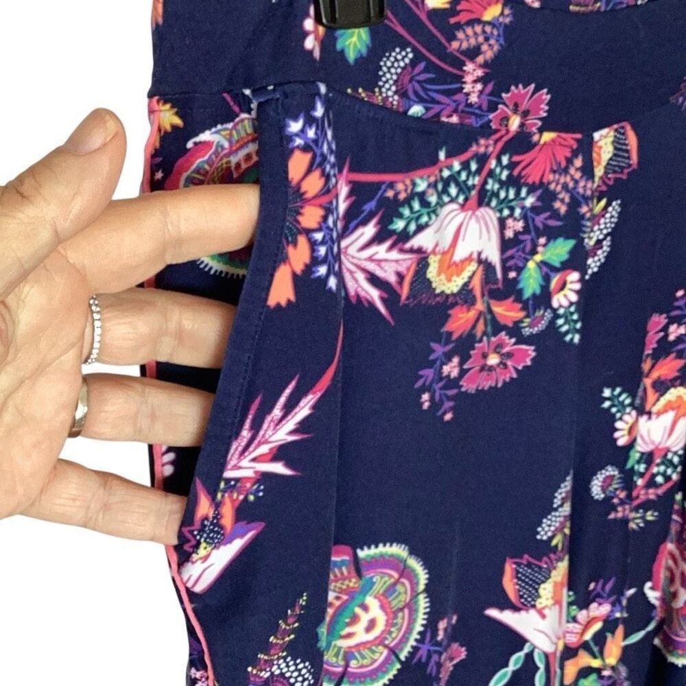 Soma Floral Cropped Pajama Lounge Pants Navy Stretch Capri Size Medium - Picture 5 of 10